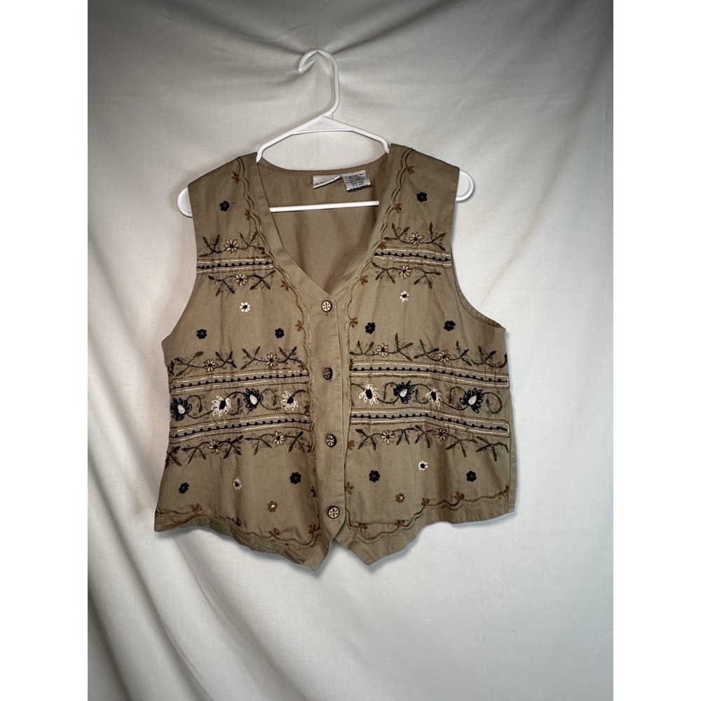 Bobbie Brooks Vintage Embroidered Floral Vest Womens M 8/10 100% Cotton Boho